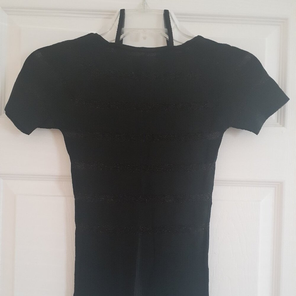 Fuyeda Black Cocktail Party Blouse Top short sleeve